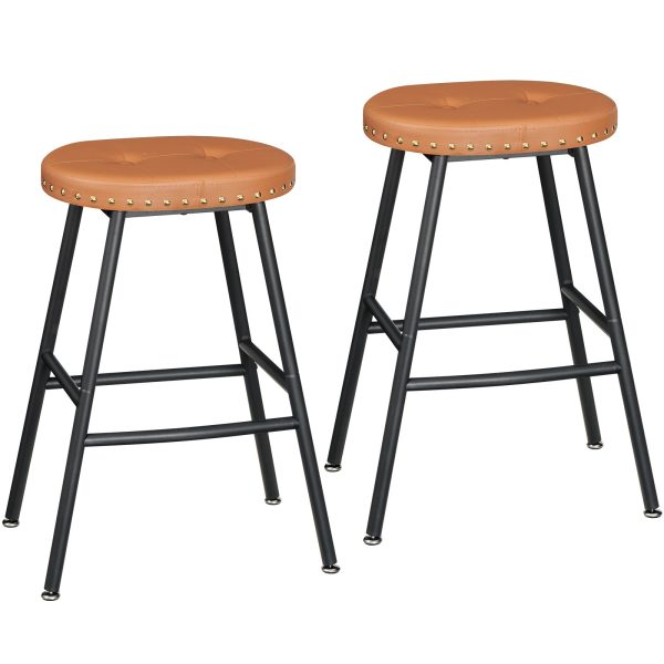 Set of 2 Bar Stools, Counter Height PU-Padded Kitchen Stools, Backless Modern Stools for Kitchen Island, Bars and Dining Rooms, Brown & Black
