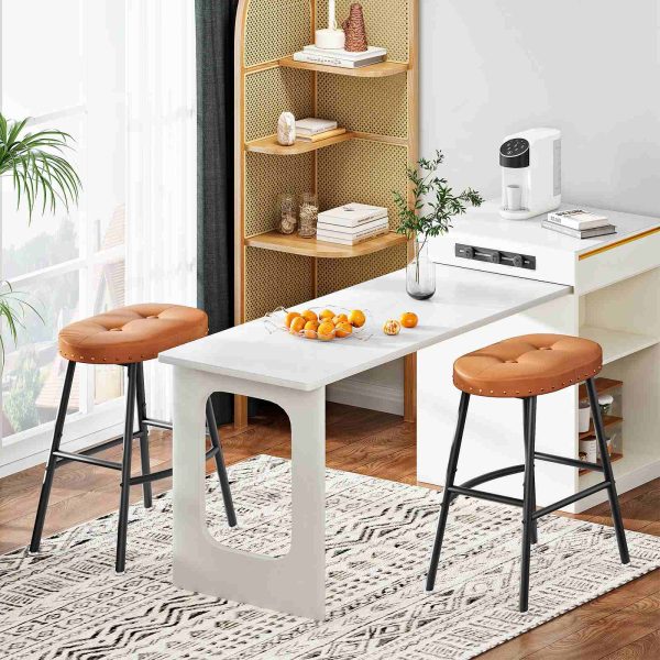 Set of 2 Bar Stools, Counter Height PU-Padded Kitchen Stools, Backless Modern Stools for Kitchen Island, Bars and Dining Rooms, Brown & Black