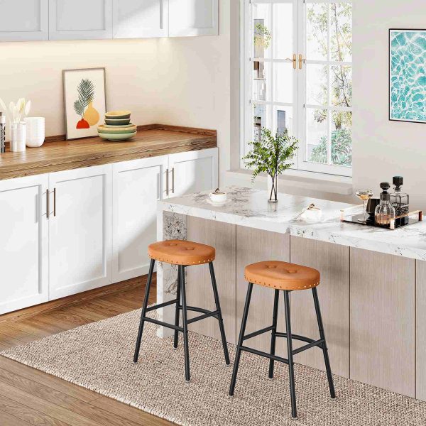 Set of 2 Bar Stools, Counter Height PU-Padded Kitchen Stools, Backless Modern Stools for Kitchen Island, Bars and Dining Rooms, Brown & Black