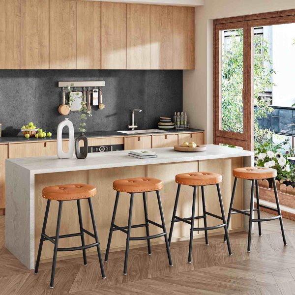 Set of 2 Bar Stools, Counter Height PU-Padded Kitchen Stools, Backless Modern Stools for Kitchen Island, Bars and Dining Rooms, Brown & Black