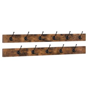 coat rack wall mounted, 2 pack of coat hook, 39.3" coat hangers for wall, rustic wall hooks with 11 black hooks, for mudroom, bedroom, bathroom, entryway hat racks, rustic brown