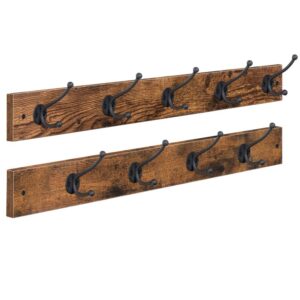 29.5" Rustic Large Coat Rack Wall Mounted, Rustic Coat Hook, 2-Pack Entryway Coat Rack with 9 Hooks, Sturdy Durable, for Living Room, Mudroom, Bedroom, Bathroom, Rustic Brown