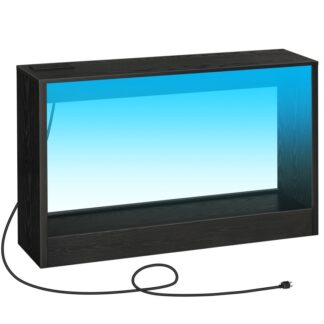 console tables for entryway, black console table with led lights, 47.2'' narrow sofa table with outlet, behind couch table for living room, entrance, hallway, black