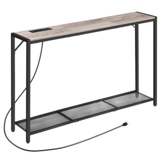 Sofa Table with Power Outlet, 43.7" Console Table with USB Ports, Behind Couch Table, Entryway Table for Living Room, Entryway, Foyer, Metal Frame, Adjustable Feet, Greige