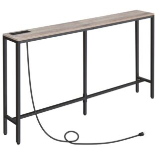Console Table with Power Outlet, 55.1" Narrow Sofa Table, Industrial Entryway Table with USB Ports, Behind Couch Table for Entryway, Hallway, Foyer, Living Room, Bedroom