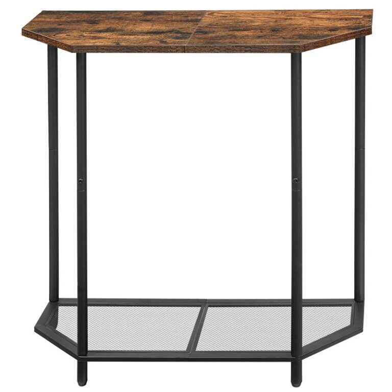 جداول وحدة التحكم الضيقة, طاولة مدخل صغيرة, 2 طاولة القمر نصف الطبقة مع إطار معدني, جدول مدخل المساحات الصغيرة, التجميع سهل, لغرفة المعيشة, المدخل, بني ريفي