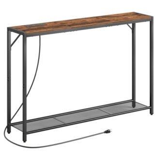 Sofa Table with Power Outlet, 43.7" Console Table with USB Ports, Behind Couch Table, Entryway Table for Living Room, Hallway, Foyer, Metal Frame, Adjustable Feet, Rustic Brown