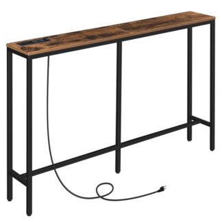 Console Table with Power Outlet, 47.2" Narrow Sofa Table, Industrial Entryway Table with USB Ports, Behind Couch Table for Entryway, Hallway, Foyer, Living Room, Bedroom