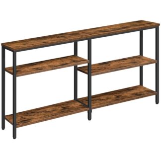 industrial console table, 55.1 inch narrow sofa table, 3 tier entryway table, multifunctional behind couch table, sturdy and stable, for living room, hallway, rustic brown