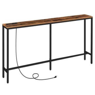console table with power outlet, 55.1" narrow sofa table, industrial entryway table with usb ports, behind couch table for entryway, hallway, foyer, living room, bedroom