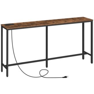 Console Table with Power Outlet, 63" Narrow Sofa Industrial Entryway Behind Couch Table with USB Ports for Entryway, Hallway, Foyer, Living Room, Bedroom