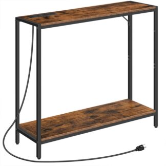 Console Table with Power Outlets, 2-Tier Entrance Table, Behind Sofa Table, Industrial Style, Outlets and USB Ports, for Living Room, Entryway, Foyer, Corridor, Rustic Brown