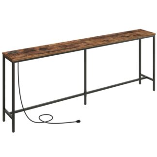78.7" Console Table with USB Ports, Sofa Table, Narrow Entryway Table with Outlets, 11.8" Wide Couch Table, Industrial Entry Table for Hallway, Living Room, Bedroom, Rustic Brown