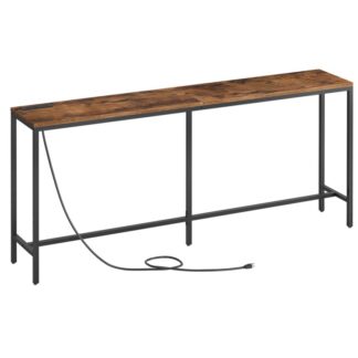 Console Table with Power Station, 70.9" Sofa Table, Narrow Entryway Table with Outlets, 11.8" Wide Couch Table, Industrial Entryway Table for Living Room, Bedroom, Rustic Brown