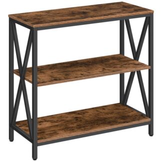 Stół konsolowy, 3-Stół na kanapie z otwartymi półkami, Stół wejściowy, Wąski stolik boczny, dla Przedpokoju, Pokój dzienny i sypialnia, Solidny i stabilny, Łatwy w montażu, Rustykalny brąz,