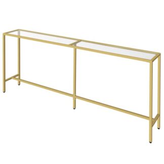 63" L kultakonsolipöytä, Karkaistu lasi -sohvapöytä, Moderni sisääntulopöytä, Helppo koota, Teräskehys, olohuoneeseen, Käytävä