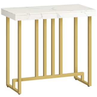 gold console table, modern entryway table, 30.7'' small narrow sofa table with metal frame, entrance with table marble veined table top, for living room, hallway, marble