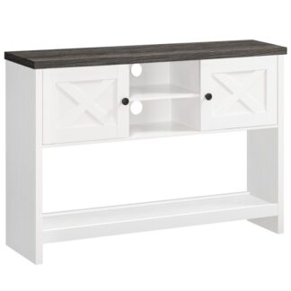 Farmhouse Entryway Table with Storage, 47.2'' Console Table with Barn Door, Long Sofa Table with 2-Door Cabinet, Foyer Tables for Hallway, Living Room, White and Dark Brown