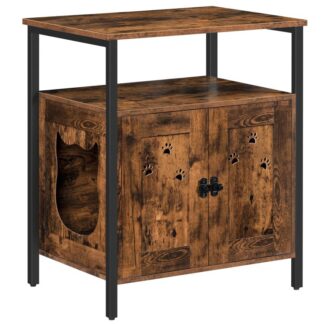 أثاث صندوق القمامة القط, أثاث خزانة القط الخشبي, خزانة تخزين القطة المخفية مع الرفوف المفتوحة, التجميع سهل, لغرفة المعيشة, بني ريفي