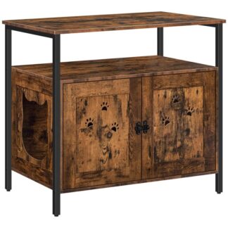 cat litter box furniture hidden, 31.5" wooden cat cabinet furniture, litter box enclosure storage cabinet with open shelves, double doors, easy assembly, rustic brown