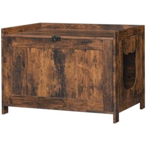 Hidden Litter Box Furniture, Cat Litter Box Enclosure with Flip-Down Opening, Indoor Cat Box Cabinet, Wooden Cat Washroom, Enclosed Cat Litter House Side Table, Rustic Brown