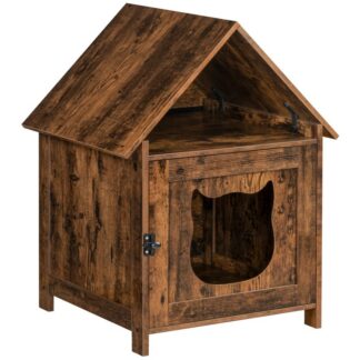 Κρυμμένο περίβλημα κατοικίδιων ζώων, Περίβλημα κουτιού απορριμμάτων γατών, Έπιπλα κουτιού απορριμάτων γατών Κρυμμένο, Κουτάλι έπιπλα γάτας, Σχήμα στέγης, Εύκολη συναρμολόγηση, για εσωτερικούς χώρους, Διάδρομος, Ρουστίκ καφέ