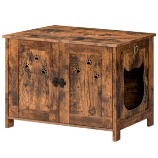 Περίβλημα κουτιού απορριμμάτων γατών, Κρυφό έπιπλο μπάνιου γάτας, Ξύλινο ντουλάπι Cat Box, Τραπέζι τελικού εσωτερικού χώρου για γάτα, Κομοδίνο, Ταιριάζει στο μεγαλύτερο μέρος του κουτιού απορριμμάτων, Εύκολη συναρμολόγηση, Ρουστίκ καφέ