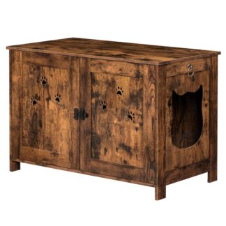 Hidden Cat Litter Box Enclosure, Wooden Cat Cabinet Furniture, Double Door Indoor Tall Cat House with Removable Partition, Easy Assembly, for Living Room, Bedroom, Rustic Brown