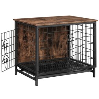 أثاث قفص الكلاب, بيت الكلب الخشبي مع صينية قابلة للإزالة, طاولة جانبية قفص الكلب الشاق, منزل الكلب الداخلي للكلاب الصغيرة/المتوسطة/الكبيرة, 25.2" ل, ريفي براون