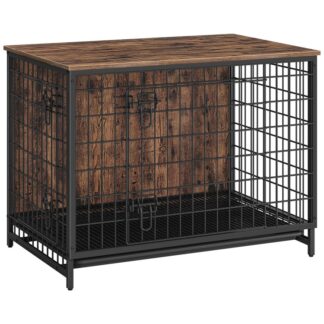 أثاث قفص الكلب, بيت الكلب الخشبي مع صينية قابلة للإزالة, طاولة جانبية قفص الكلب الشاق, منزل الكلب الداخلي للكلاب الصغيرة/المتوسطة/الكبيرة, 37.8" ل, بني ريفي