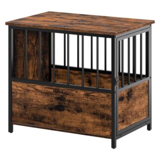 أثاث قفص الكلاب, طاولة نهاية قفص خشبي للكلاب, 26.8" قفص للكلاب مزخرف داخلي عالي التحمل مزود بقضبان حديدية مقاومة للمضغ, بيت الكلب الداخلي للكلاب الصغيرة والمتوسطة, ريفي براون