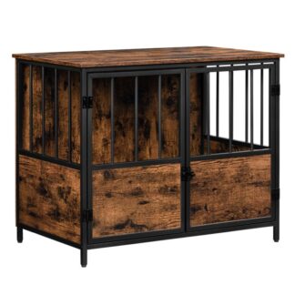 أثاث قفص الكلب, 31.5 بوصة الكلب الكلب مع الباب المزدوج, قفص الكلب الخشبي الشاق للكلاب الصغيرة المتوسطة, طاولة نهاية البيت الداخلية للكلاب, مقاومة مضغ, بني ريفي