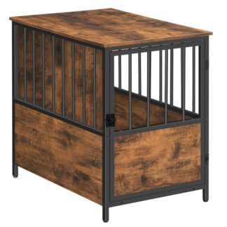 أثاث قفص الكلاب, منزل كلب خشبي للكلاب الصغيرة المتوسطة, قفص الكلب الثقيل مع الباب القابل للقفل, طاولة نهاية البيت الداخلي المزخرفة, مضغ, ريفي براون