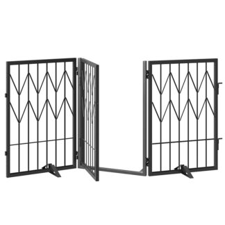 koiran portti sisätiloissa, 3 Paneelit vapaasti seisova lemmikkiportti ovella kävelee läpi, 47.2 tuumaa taitettava koiran aidat portaille, oviaukko, Lemmikkieläinpentu turva -aita tukijaloilla, musta