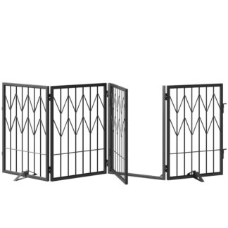 koiran portti sisätiloissa, 4 Paneelit vapaasti seisova lemmikkiportti ovella kävelee läpi, 62.9 tuumaa taitettava koiran aidat portaille, oviaukko, Lemmikkieläinpentu turva -aita tukijaloilla, musta