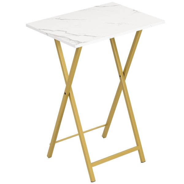 Składany stolik pod telewizor, Stabilny stół na przekąski do kompaktowych przestrzeni, Przenośny stolik boczny do sofy, Łatwy montaż i przechowywanie, Nadaje się do przekąsek i posiłków w salonie, Marmurowe i złote wykończenie
