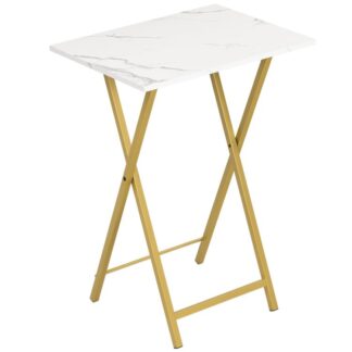 tv tray, folding tv table, stable snack table for small space, portable sofa side table, easy assembly and storage, ideal for snacks and meals in living room, marble and gold