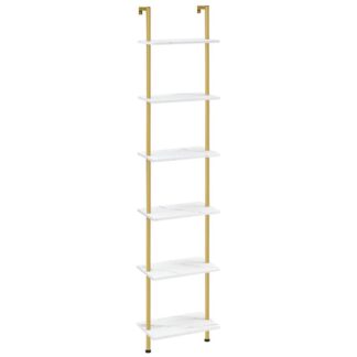 DIY -tikkaat, 6-Tier -puinen seinälle asennettu kirjahylly, kapea kultakirjahylly, näyttöhylly, säilytysteline, kasvijalusta, olohuoneeseen, makuuhuone, opiskella, parveke, marmori ja kulta