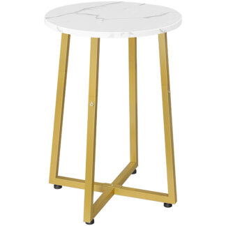 الجدول الجانبي, طاولة نهائية مستديرة مع إطار معدني قوي على شكل X, 15.7" منضدة مستديرة, لغرفة المعيشة, غرفة نوم, شرفة, مكتب, الرخام والذهب