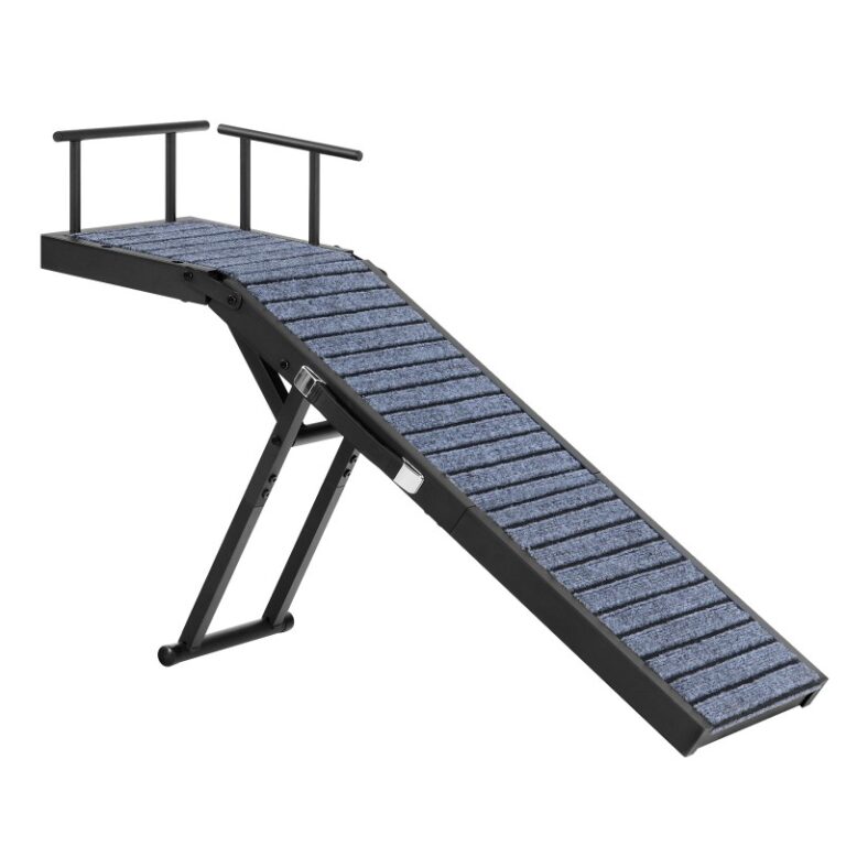 منحدر الكلب, 33.8" منحدر للحيوانات الأليفة الطويلة الطويلة مع حصيرة غير قابلة للانزلاق & قضبان السلامة, 3 ارتفاعات قابلة للتعديل من 13.8" to 18.5", منحدر مخلب محمول مع منصة أعلى للأريكة, سرير, سيارة, أسود