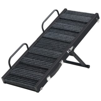 koiranramppi sänkyyn, 32'' Pitkä taitettava koiraramppi sohville & auto, 5 Säädettävät korkeudet välillä 10,2" 21.7.7" liukumisen vastaisella matolla & turvakiskot, Pienet keskikokoiset koirat 25 lbs, musta