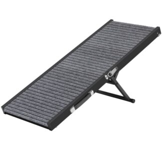 Koiranramppi, 39.9'' Pitkä kannettava lemmikkiportaiden ramppi liukumattomalla mattopinnalla, 5 Tasoiden korkeus säädettävät koiran askeleet koirille, Taitettavat koiran autojen ramppit sohvalle, Vuode, Musta