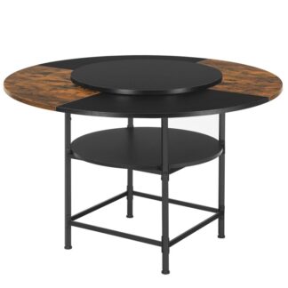 στρογγυλό τραπέζι για 4, τραπέζι δείπνου με ράφι αποθήκευσης, 47.2'' τραπέζι τραπεζαρίας, τραπέζι κύκλου, αγρόκτημα ξύλο κουζίνα για τραπεζαρία σαλόνι, ρουστίκ καφέ και μαύρο