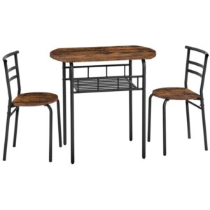 3-piece oval shaped dining table set, pub bar set with 2 chairs, kitchen nesting table set, easy assembly, space saving, for small space, dining & living room, rustic brown