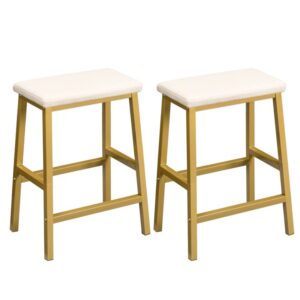 bar stools, set of 2 bar chairs, pu leather upholstered breakfast stools, easy assembly, suitable for kitchen, bar, dining room, gold and white