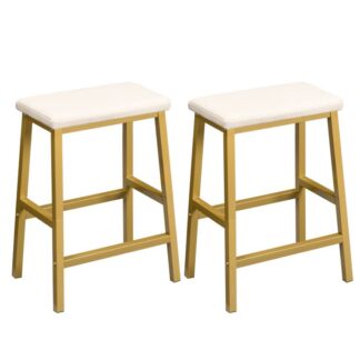 شريط براز, مجموعة من 2 كراسي بار, براز الإفطار من تنجيد الجلود, التجميع سهل, مناسب للمطبخ, حاجِز, غرفة العشاء, الذهب والأبيض