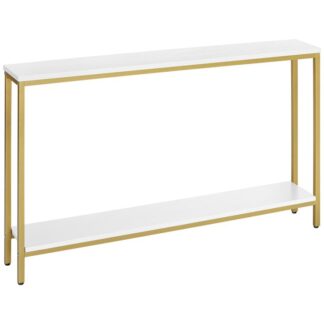 konsolitaulukko, kapea pitkä sisääntulotaulukko, 2-Tier -sohvapöytä avoimella säilytystilalla, moderni teollisuuskäytäväpöytä, olohuoneeseen, käytävällä, eteinen, Sisäänkäynti, valkoinen ja kulta