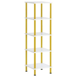 5-tier corner shelf stand, corner square rack display shelf, tall storage rack plant stand, corner bookcase for small spaces, living room, home office, kitchen, white and gold