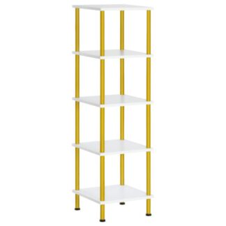 5-Tier Corner Self -jalusta, Corner Square -telineen näyttöhylly, korkea säilytysteline kasviteline, kulmakirjahylly pienille tiloille, olohuone, kotitoimisto, keittiö, valkoinen ja kulta