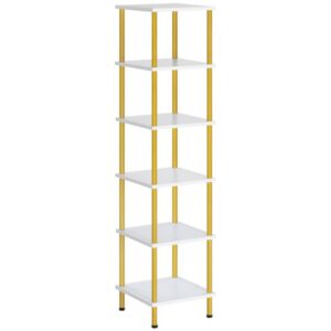 6-Tier Corner Shelf, Corner Square Rack Display Shelf, Tall Storage Rack Plant Stand, Corner Bookcase for Small Spaces, Living Room, Home Office, Kitchen, White and Gold
